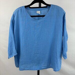 Pure Match Women's Linen Blue 3/4 Sleeve Blouse Top Shirt Size M-L